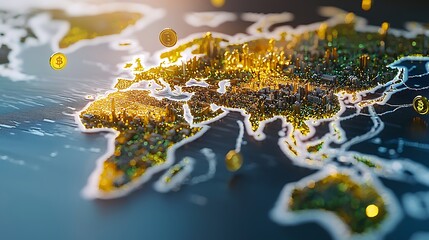 Global financial trends cryptocurrency insights world map visualization business concept digital environment