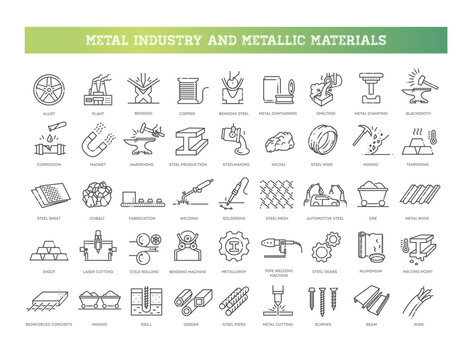 Metal industry and Metallic Materials. Steel icons