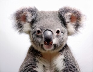 Fototapeta premium surreal koala portrait cute and whimsical against a pristine white backdrop