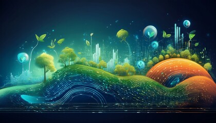 captivating illustration of data being used to solve global challenges such as climate change and healthcare demonstrating the power of information to make a positive impact