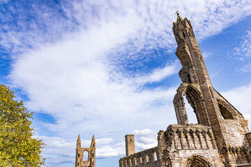 The ruins of St Andrews Cathedral overlook the sea, surrounded by ancient tombs and old stone...