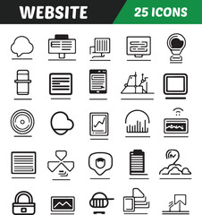 Set of 25 Website icons line drawings minimalist black icons