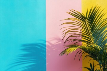 Naklejka premium Vibrant wall with palm leaves