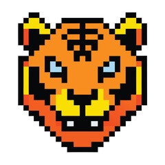 Tiger Head Vector Silhouette pixel art tiger head silhouette with an 8 bit retr
