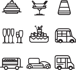 Set of 9 Catering icons minimalist line drawings 2.eps