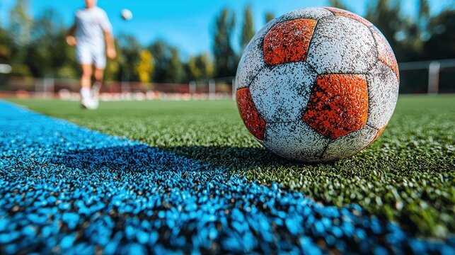 Close-up of Soccer Ball on Artificial Turf - Powered by Adobe