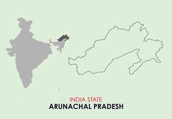 Fototapeta premium Map of Arunachal Pradesh, Map of Arunachal Pradesh with Indian Map, Arunachal Pradesh state of India Vector Illustration. 