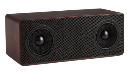 Elegant retro wireless speaker with wooden housing and metal grille detail