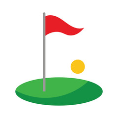 Simple golf hole with flag and sun illustration.
