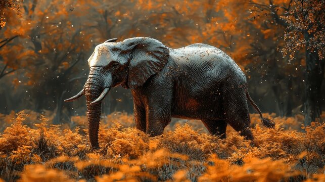 Majestic Elephant in Autumnal Forest - Powered by Adobe