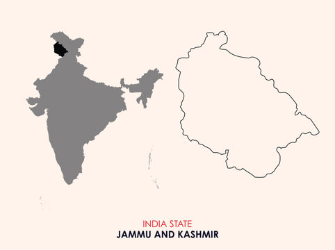 Map of Jammu & kashmir, Map of Jammu & kashmir with Indian Map, Jammu & kashmir state of  India Vector Illustration.
