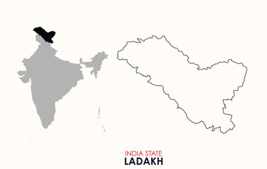 Map of Ladakh, Map of Ladakh with Indian Map, Ladakh state of  India Vector Illustration.
