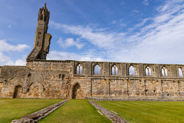 The ruins of St Andrews Cathedral overlook the sea, surrounded by ancient tombs and old stone walls. A peaceful, sacred place filled with religious history and timeless beauty. Endless architecture.