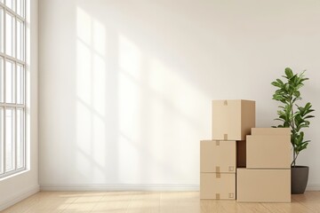 Empty Room with Cardboard Boxes