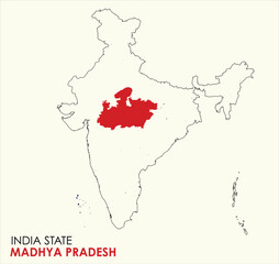 Obraz premium Map of Madhya Pradesh, Map of Madhya Pradesh with Indian Map, Madhya Pradesh state of India Vector Illustration. 
