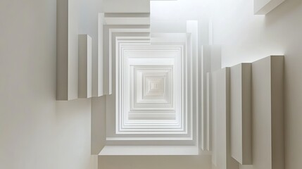 Obraz premium Abstract white square tunnel perspective with receding frames and geometric shapes design art