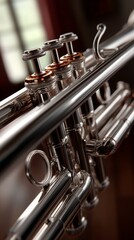 Close-Up of Shiny Silver Trumpet Valves Musical Instruments Indoor Setting Detailed View Artistry of Sound