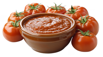 Authentic tomato sauce with fresh tomatoes in a bowl on a black background