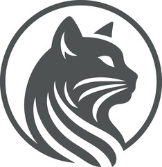 Circle cat logo, cat silhouette vector icon.