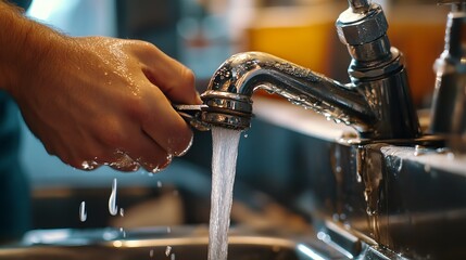 Plumber repairing a leaking faucet. Featuring plumbing repair skills and home maintenance