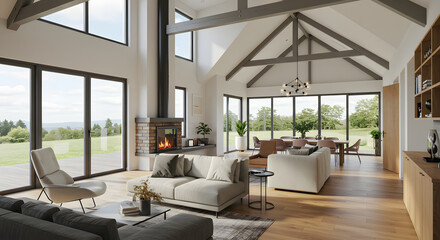 Fototapeta premium Modern Luxury Villa with Poolside Patio