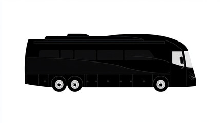 The motorhome icon. silhouette in black. from the side. flat graphic artwork in vector form. the solitary item against a white backdrop. Separate.