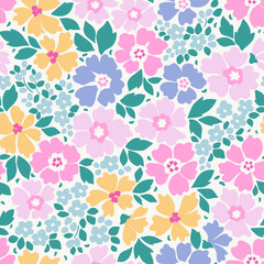Romantic cute floral pattern in small flowers. Small pastel multicolor flowers. White background. Ditsy print. Floral seamless background. Gentle template for fashion prints. Easter Stock pattern. © ann_and_pen