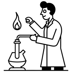 A silhouette of a person using a Bunsen burner, heating a test tube in a laboratory