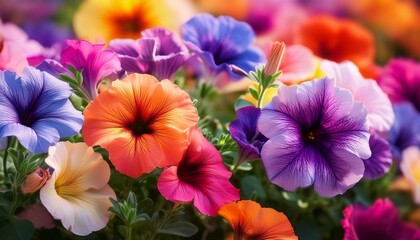 colorful petunia flowers close up