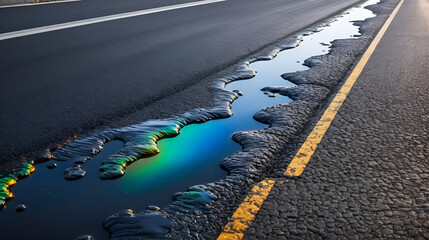 Fototapeta premium Oil slick on the asphalt road background