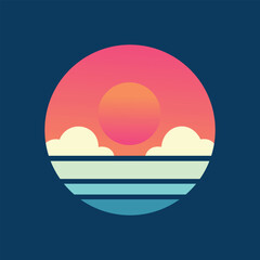 a sunset over the ocean with clouds and a sun