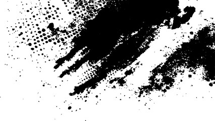 Vector new style halftone dots modern grunge texture black grunge brush stroke white background. Black Ink splatter brush stroke on white halftone dots abstract background