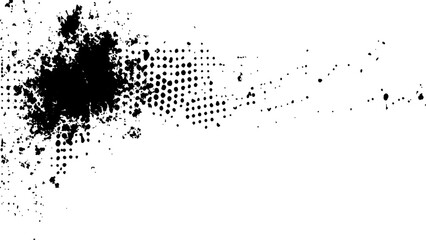 Vector new style halftone dots modern grunge texture black grunge brush stroke white background. Black Ink splatter brush stroke on white halftone dots abstract background