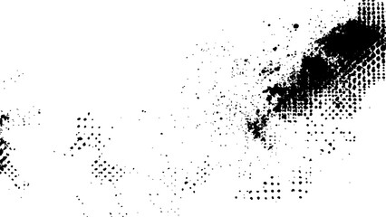 Vector new style halftone dots modern grunge texture black grunge brush stroke white background. Black Ink splatter brush stroke on white halftone dots abstract background
