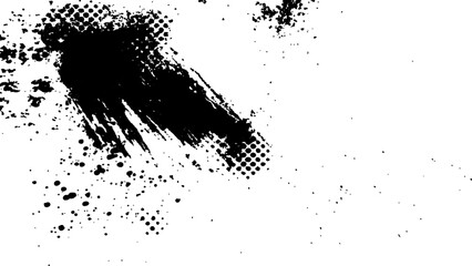 Vector new style halftone dots modern grunge texture black grunge brush stroke white background. Black Ink splatter brush stroke on white halftone dots abstract background