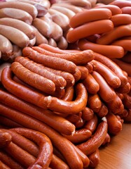 Assortment of various sausages in multiple shades and types