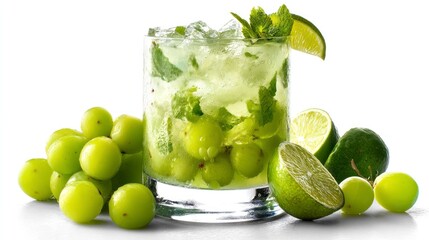 Refreshing Grape Mojito Cocktail with Mint and Lime Garnish Drink