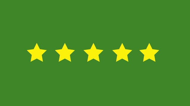 glowing five stars icon showing customer satisfaction with excellent service, client feedback interaction, business success Loop HD video with alpha channel, transparent background. Motion graphic