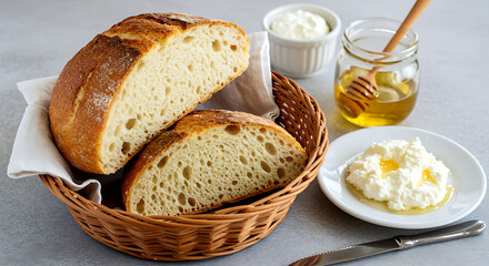 Naklejka premium Italian pane di semola, a rustic sourdough bread made with white durum wheat flour, baked to a golden brown
