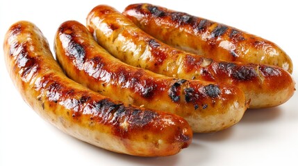Grilled Sausages Close-up on White Background Tempting Food Photography Idea