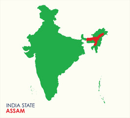 Obraz premium Map of Assam, Map of Assam with Indian Map, Assam state of India Vector Illustration. 