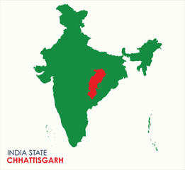 Fototapeta premium Map of Chhattisgarh, Map of Chhattisgarh with Indian Map, Chhattisgarh state of India Vector Illustration. 