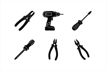 Bundle of Electrical Tools Silhouette Vector Illustration
