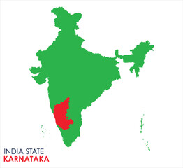 Obraz premium Map of Karnataka, Map of Karnataka with Indian Map, Karnataka state of India Vector Illustration. 