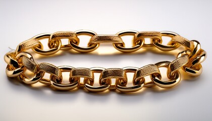Fototapeta premium a close up of a thick gold cuban link chain necklace placed on a white background showcasing its polished and luxurious design