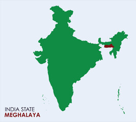 Map of Meghalaya, Map of Meghalaya with Indian Map, Meghalaya state of  India Vector Illustration.
