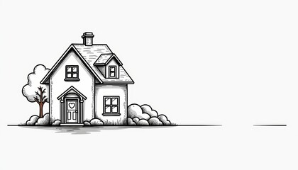 Fototapeta premium Line Art House with Shield Symbol on Minimalist Background 