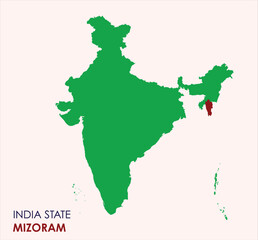 Map of Mizoram, Map of Mizoram with Indian Map, Mizoram state of  India Vector Illustration.
