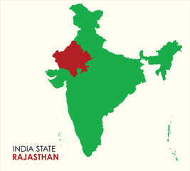 Obraz premium Map of Rajasthan, Map of Rajasthan with Indian Map, Rajasthan state of India Vector Illustration. 
