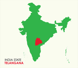 Fototapeta premium Map of Telangana, Map of Telangana with Indian Map, Telangana state of India Vector Illustration. 